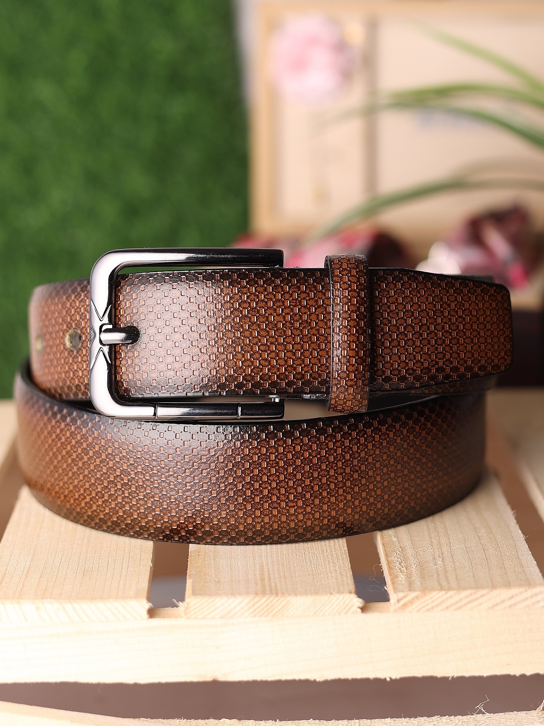 

ZEVORA Men Brown Textured Belt