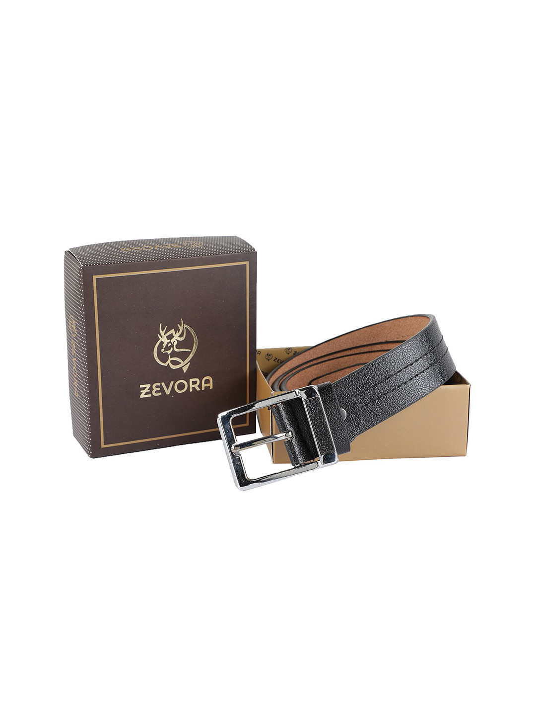 

ZEVORA Men Black Textured PU Belt