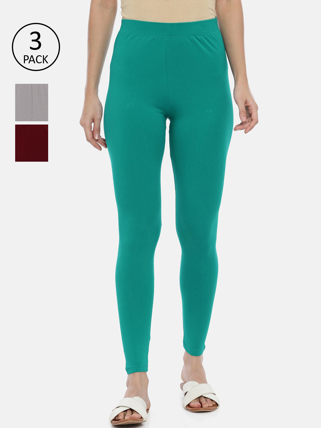 

Huggy Woman Pack of 3 Ankle Length leggings, Green