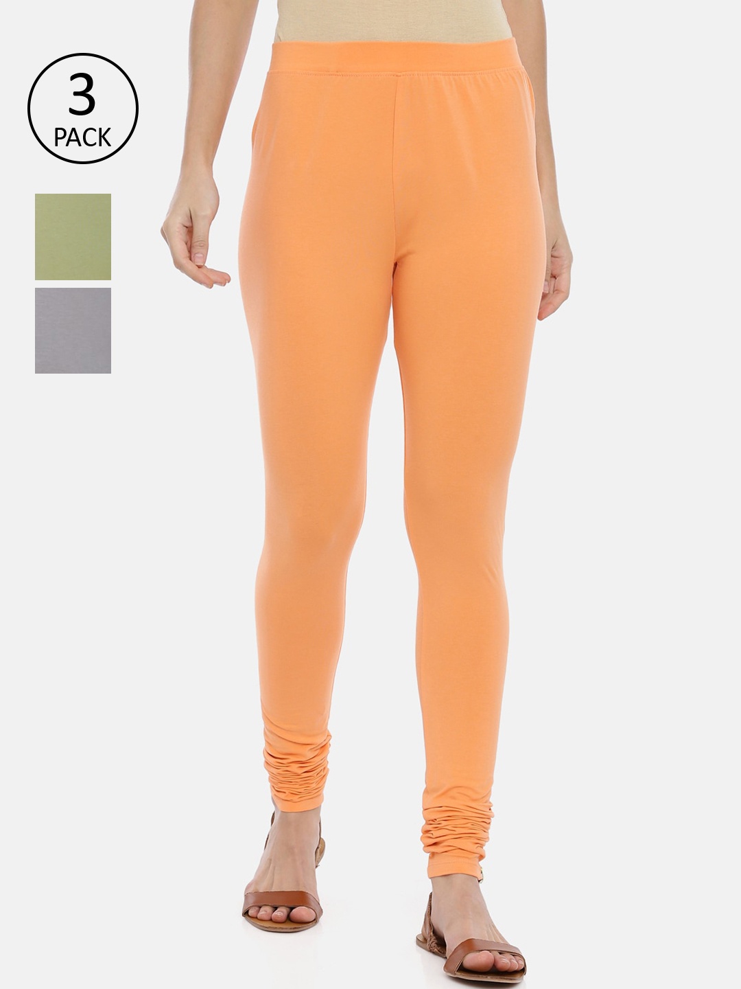 

Huggy Pack of 3 Peach & Grey Solid Cotton Jeggings