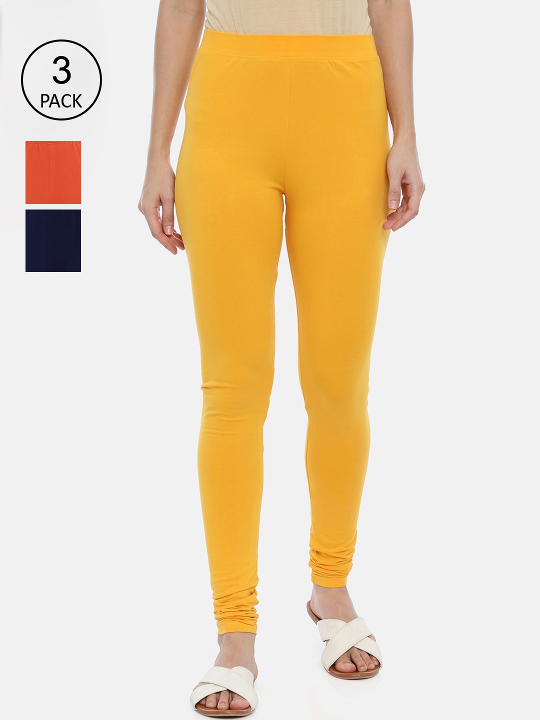 

Huggy Woman Pack of 3 Ankle Length leggings, Yellow