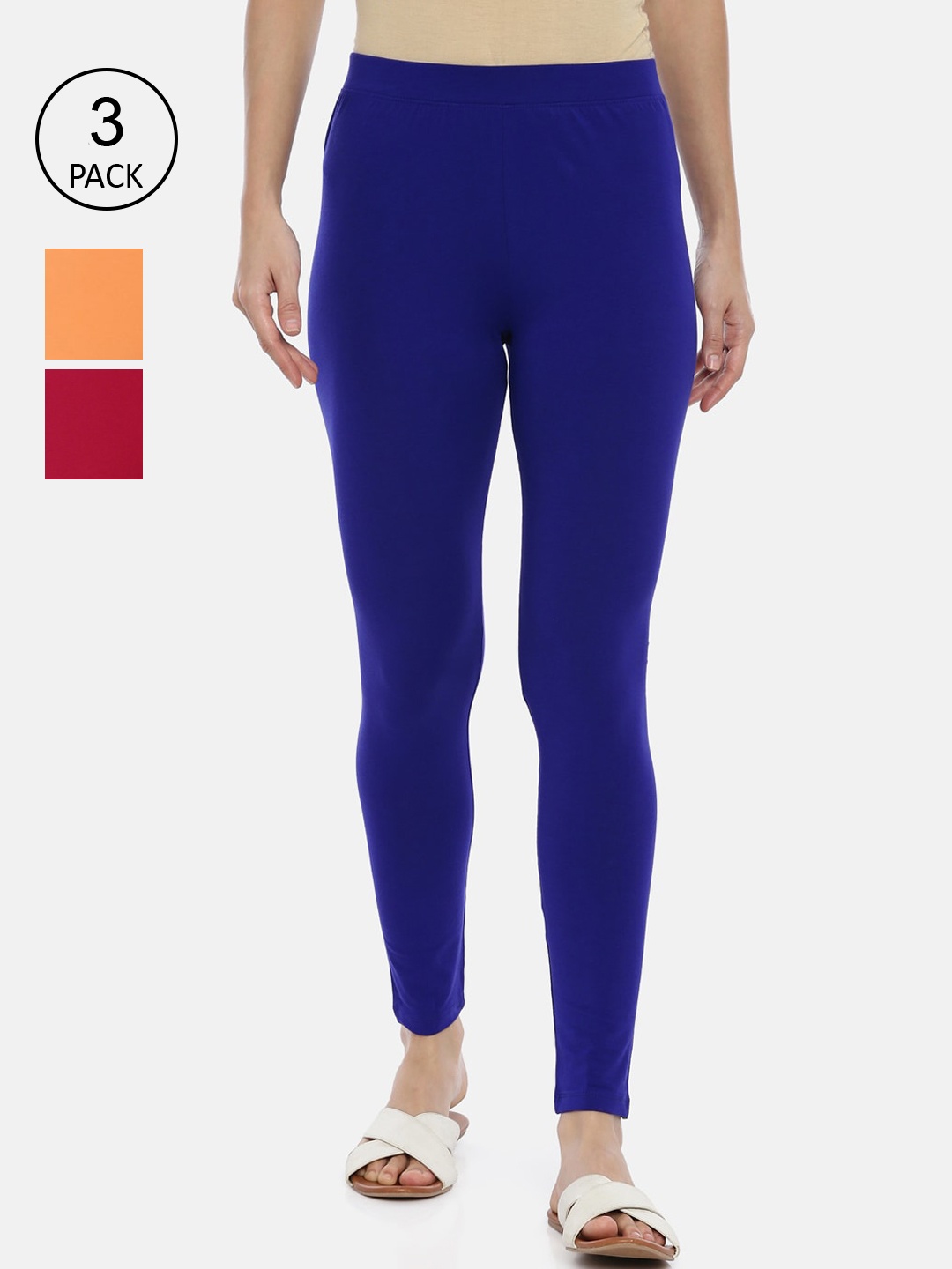 

Huggy Pack of 3 Blue & Red Solid Cotton Jeggings