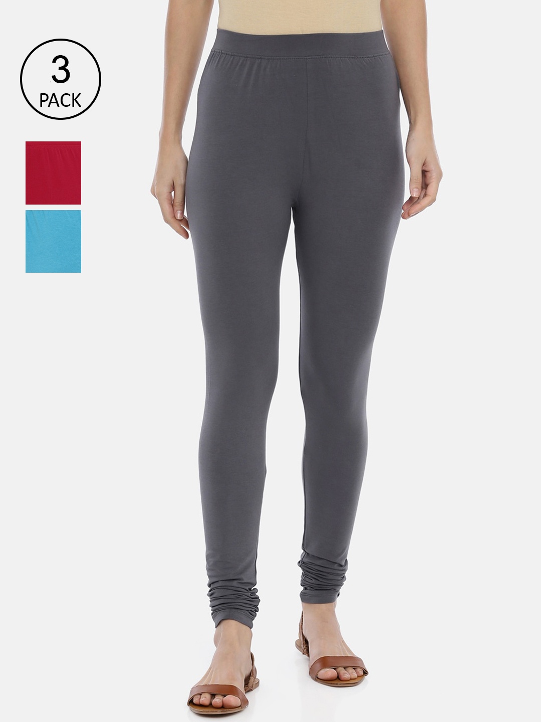 

Huggy Women Cotton Leggings - Pack of 3, Grey