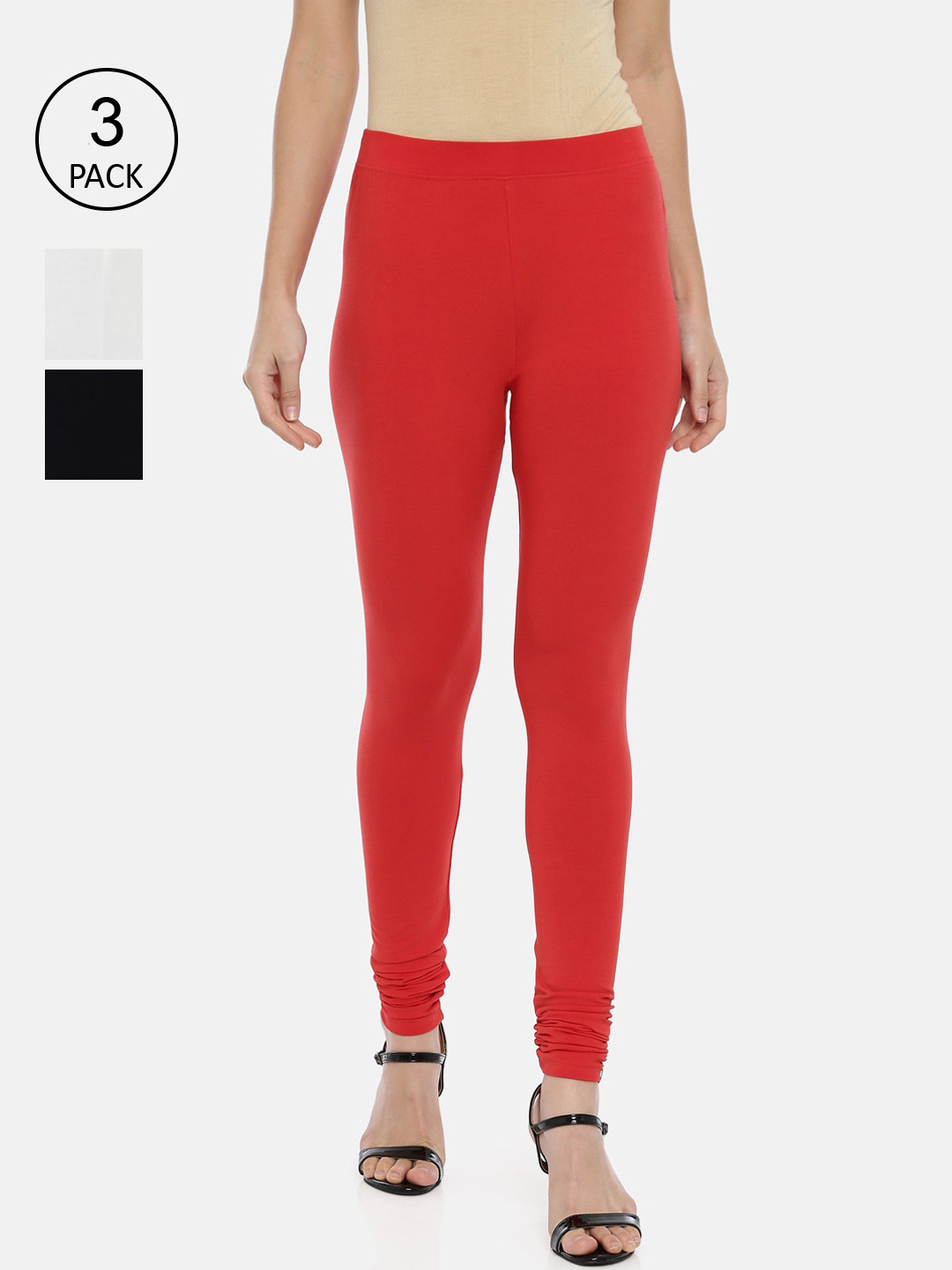 

Huggy Pack of 3 Red & White Solid Cotton Jeggings