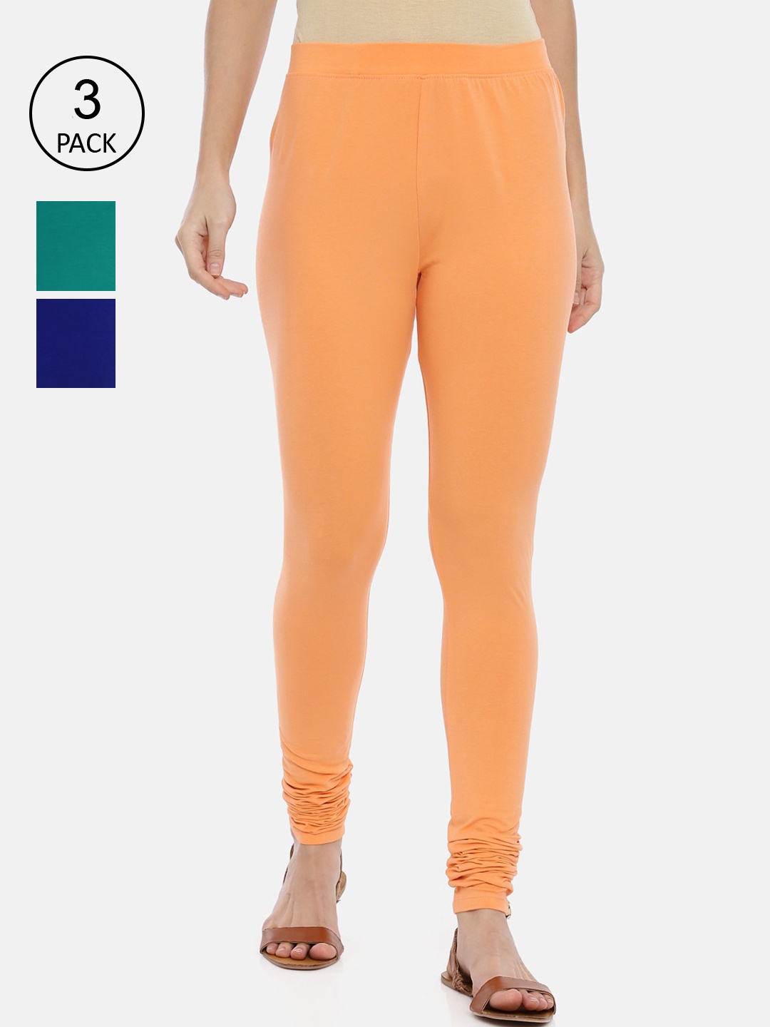 

Huggy Women Cotton Leggings - Pack of 3, Green