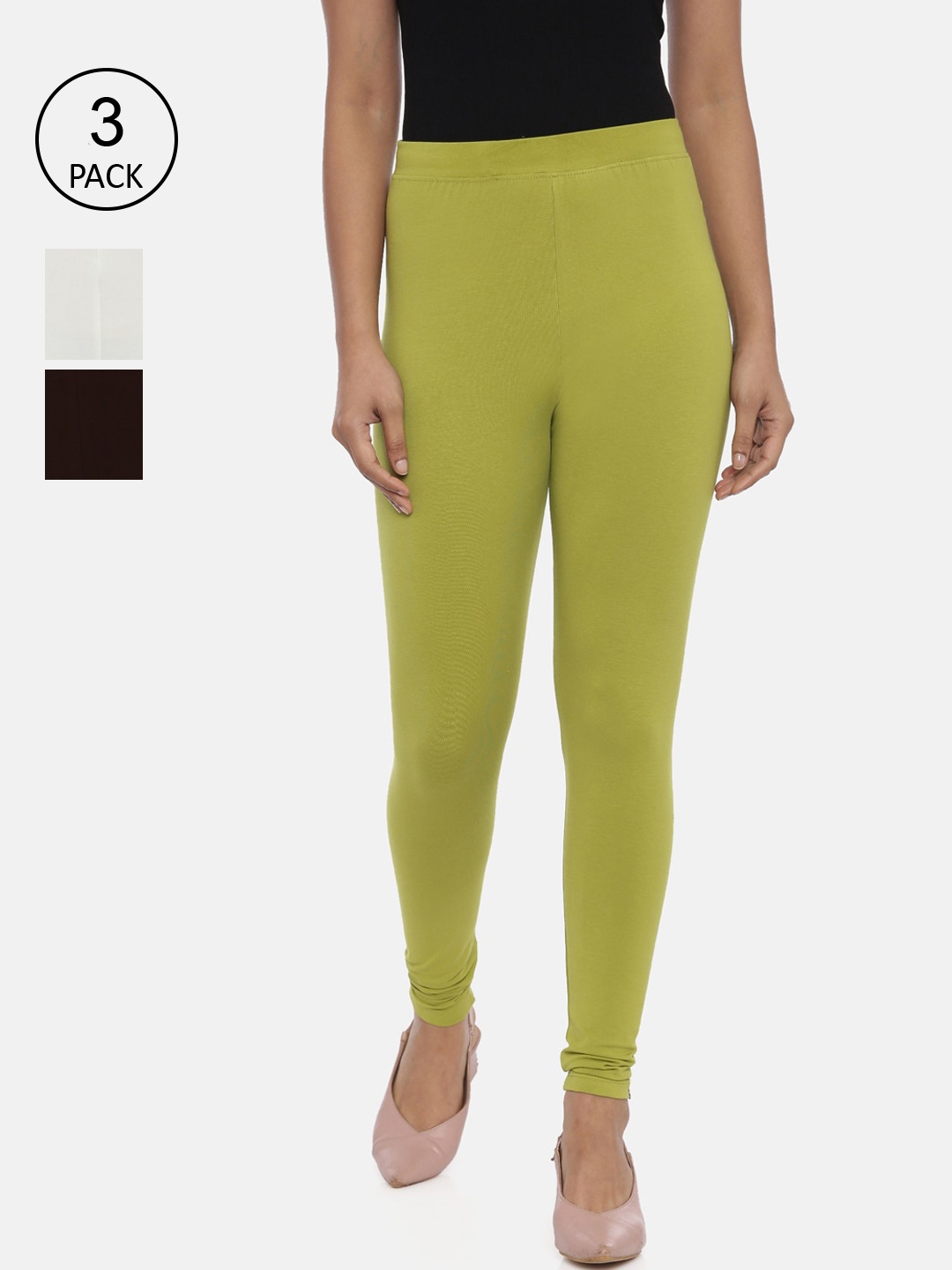 

Huggy Women Pack Of 3 Brown Cream & Green Cotton Ankle Length Legging