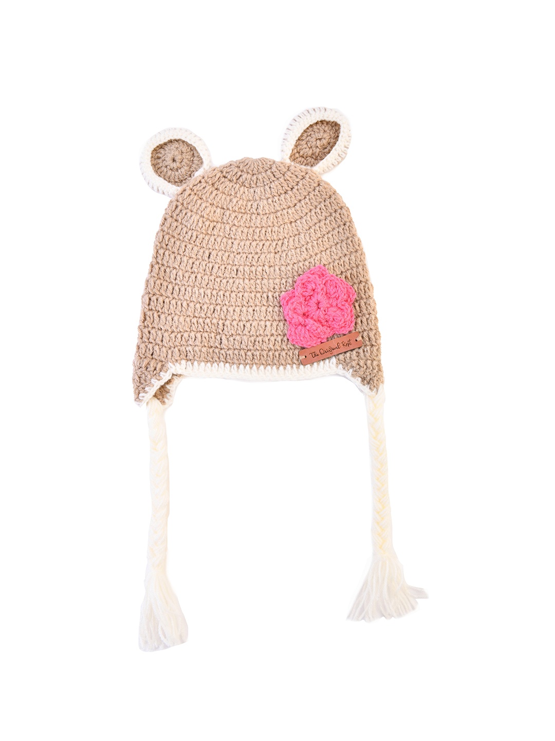 

The Original Knit Girls Beige & White Handmade Beanie Cap