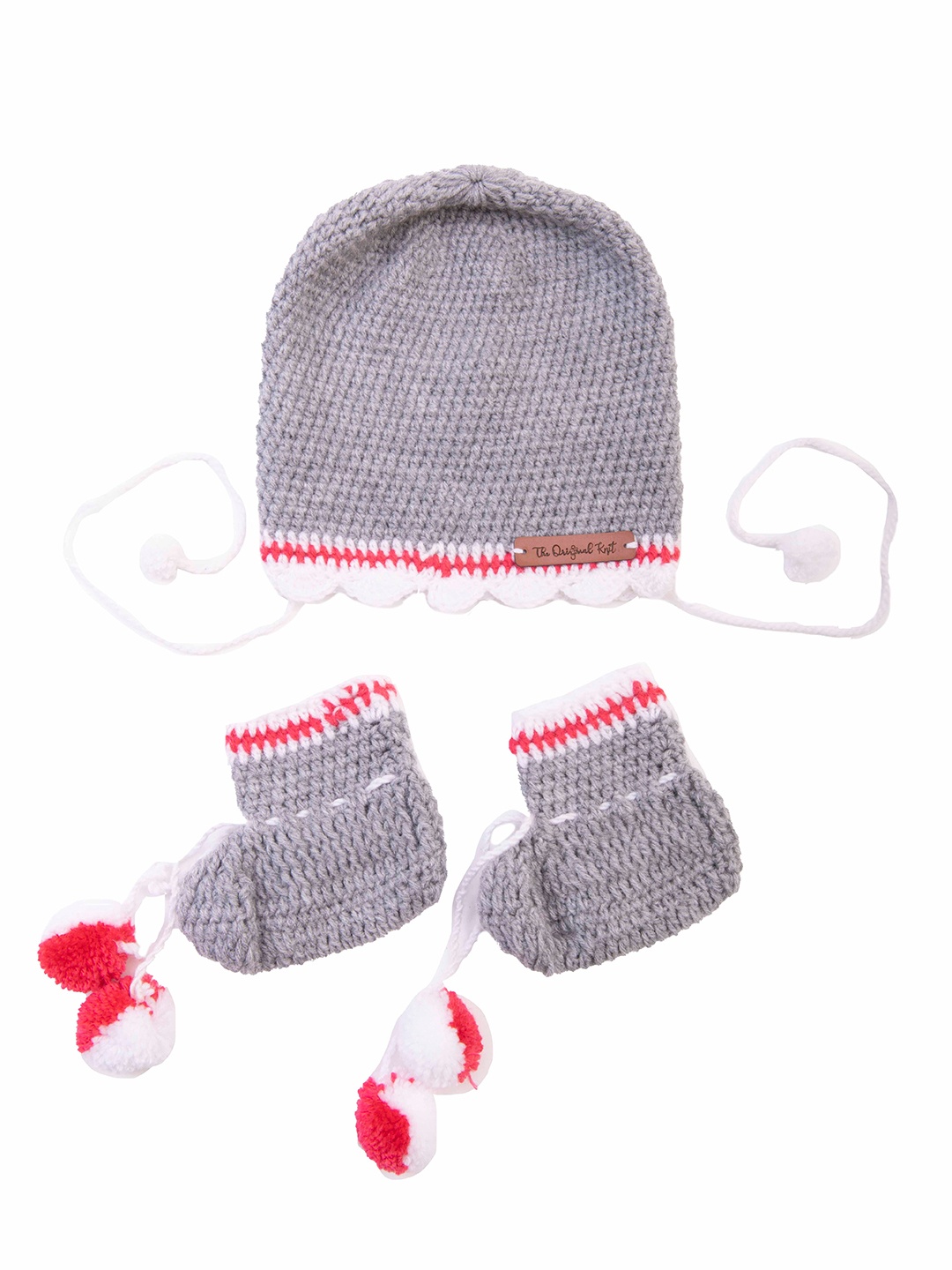 

The Original Knit Girls Grey & Red Beanie With Socks
