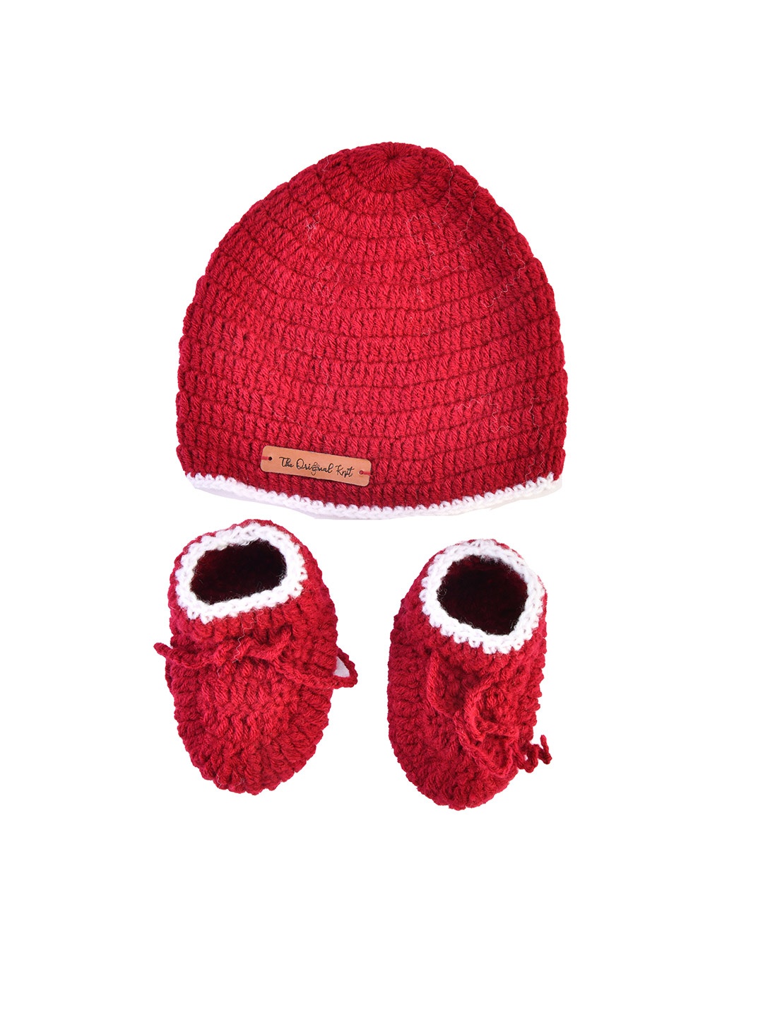

The Original Knit Unisex Kids Red Self Design Beanie Cap With Socks