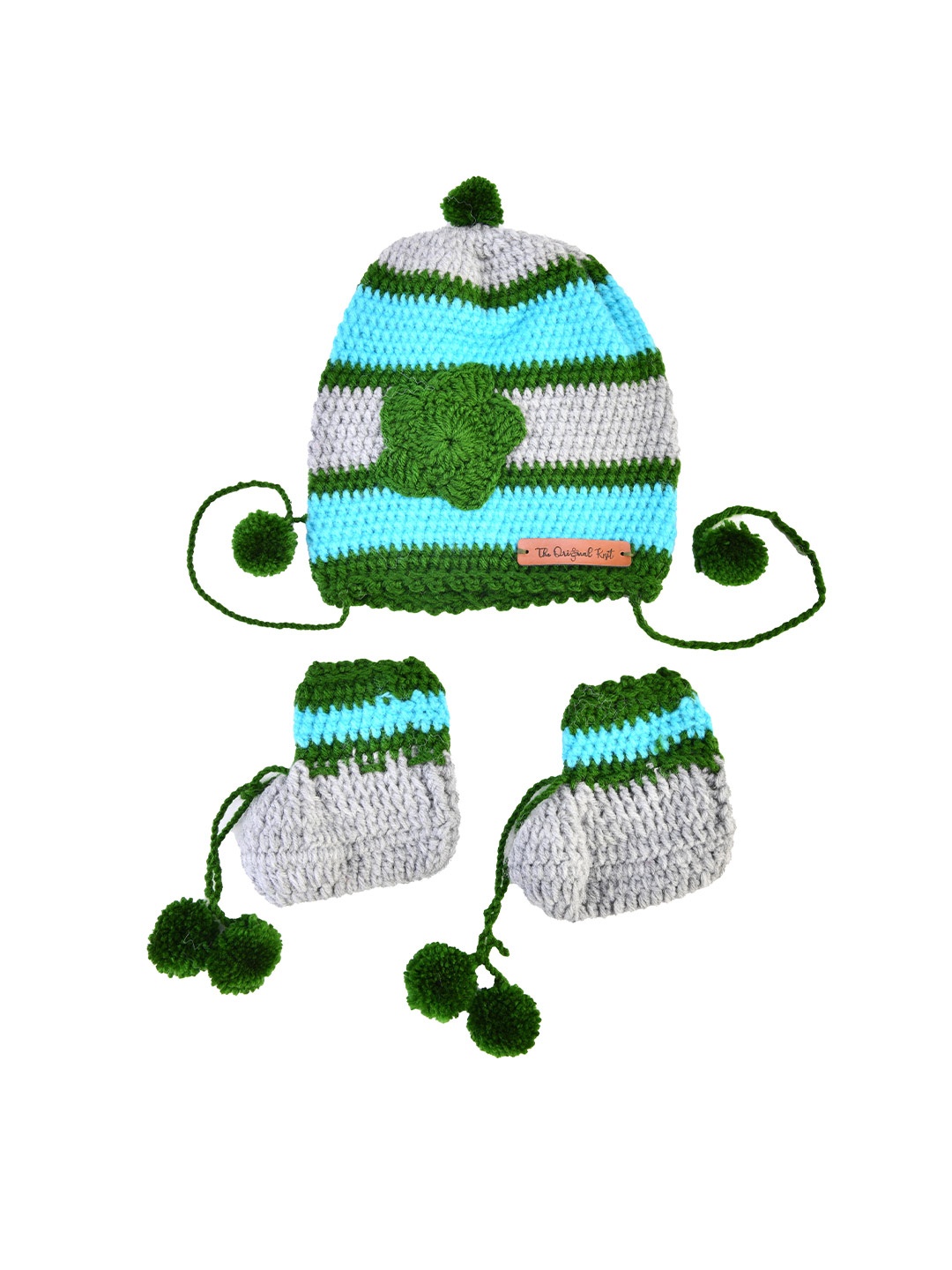 

The Original Knit Kids Multicoloured Colourblocked Handmade Beanie With Booties, Multi