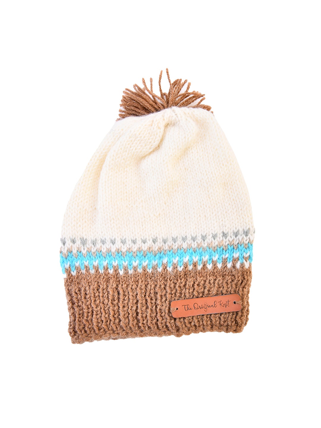 

The Original Knit Unisex Kids Cream-Coloured & Brown Self-Design Beanie Cap With Socks