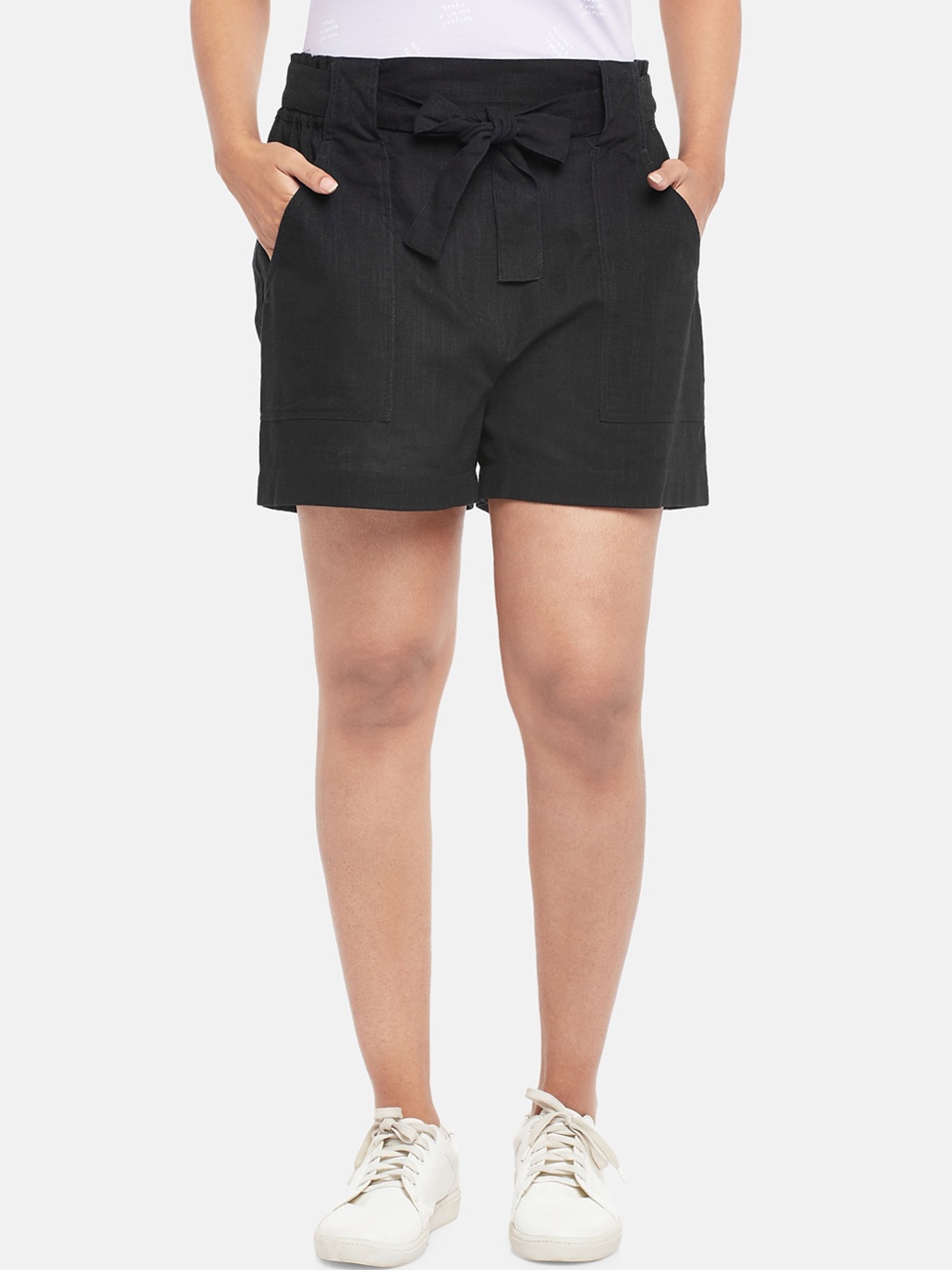 

People Women Black High-Rise Regular Shorts