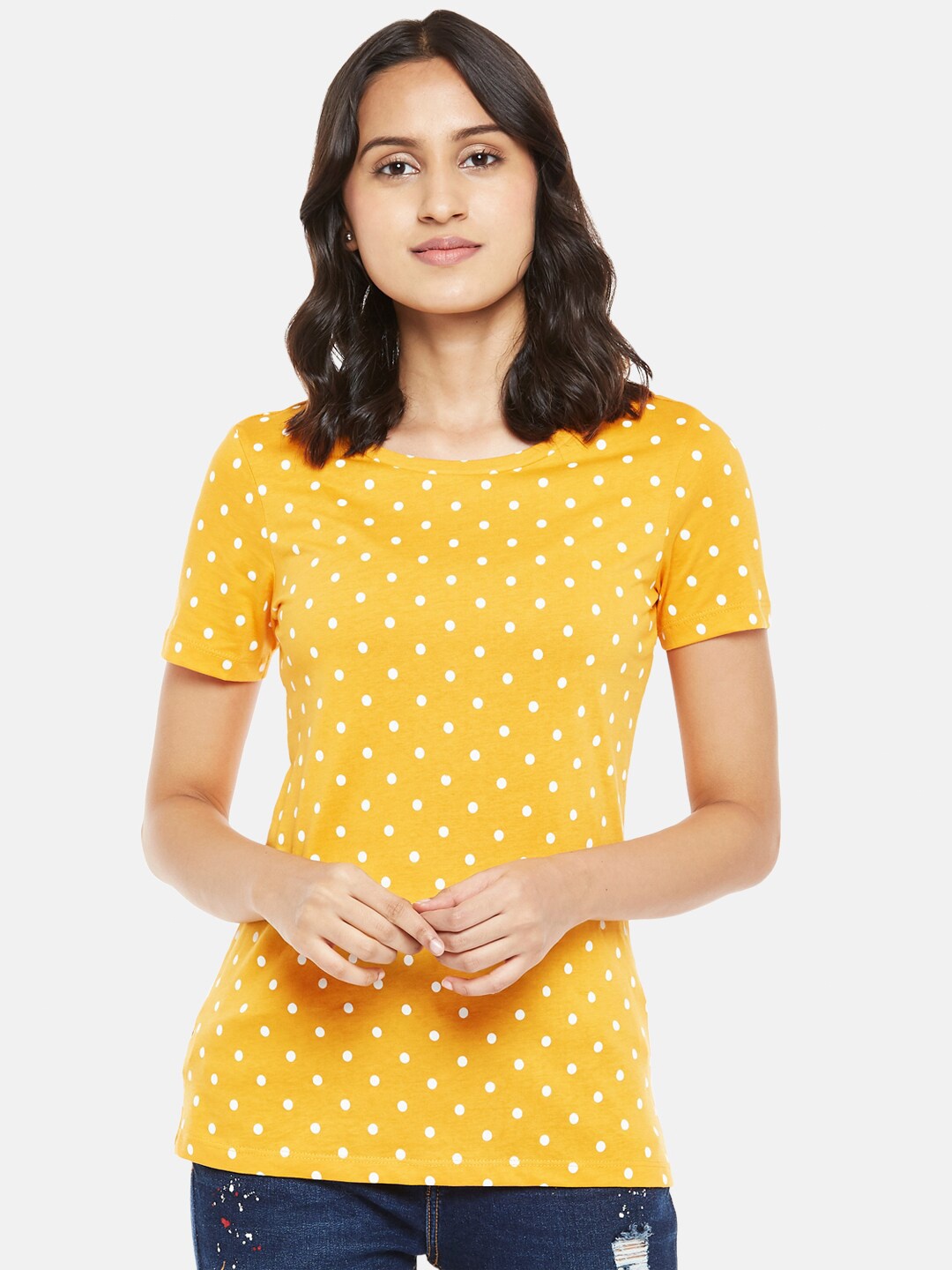 

Honey by Pantaloons Women Mustard Yellow Printed T-shirt