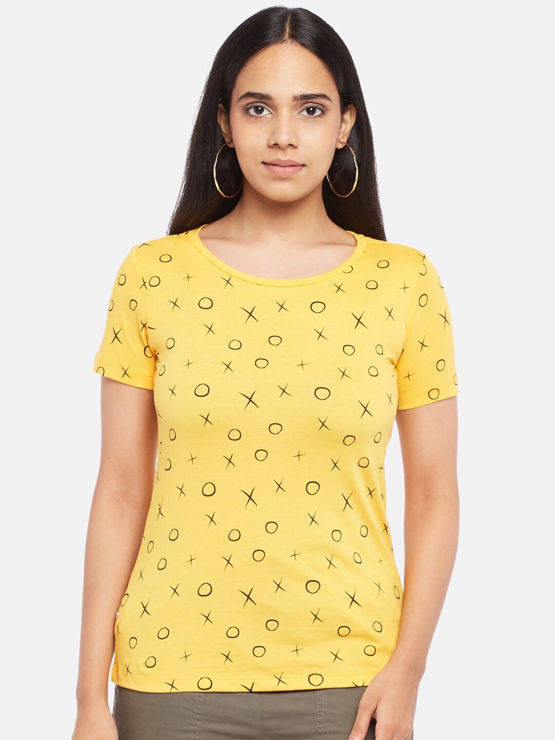 

Honey by Pantaloons Women Mustard Yellow Printed T-shirt