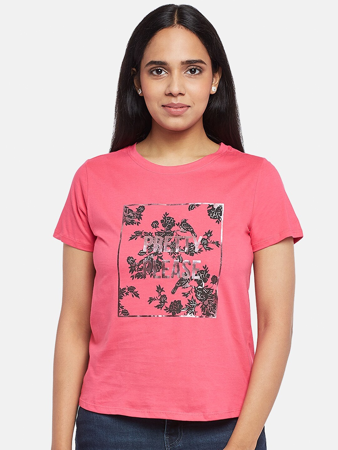 

Honey by Pantaloons Women Floral Printed T-shirt, Fuchsia