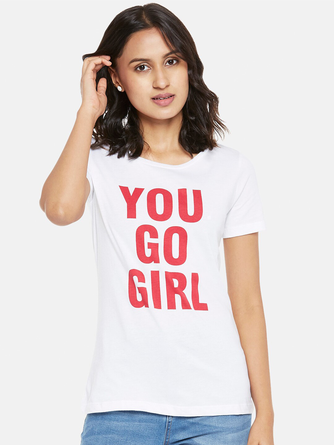 

Honey by Pantaloons Women White Typography Printed T-shirt