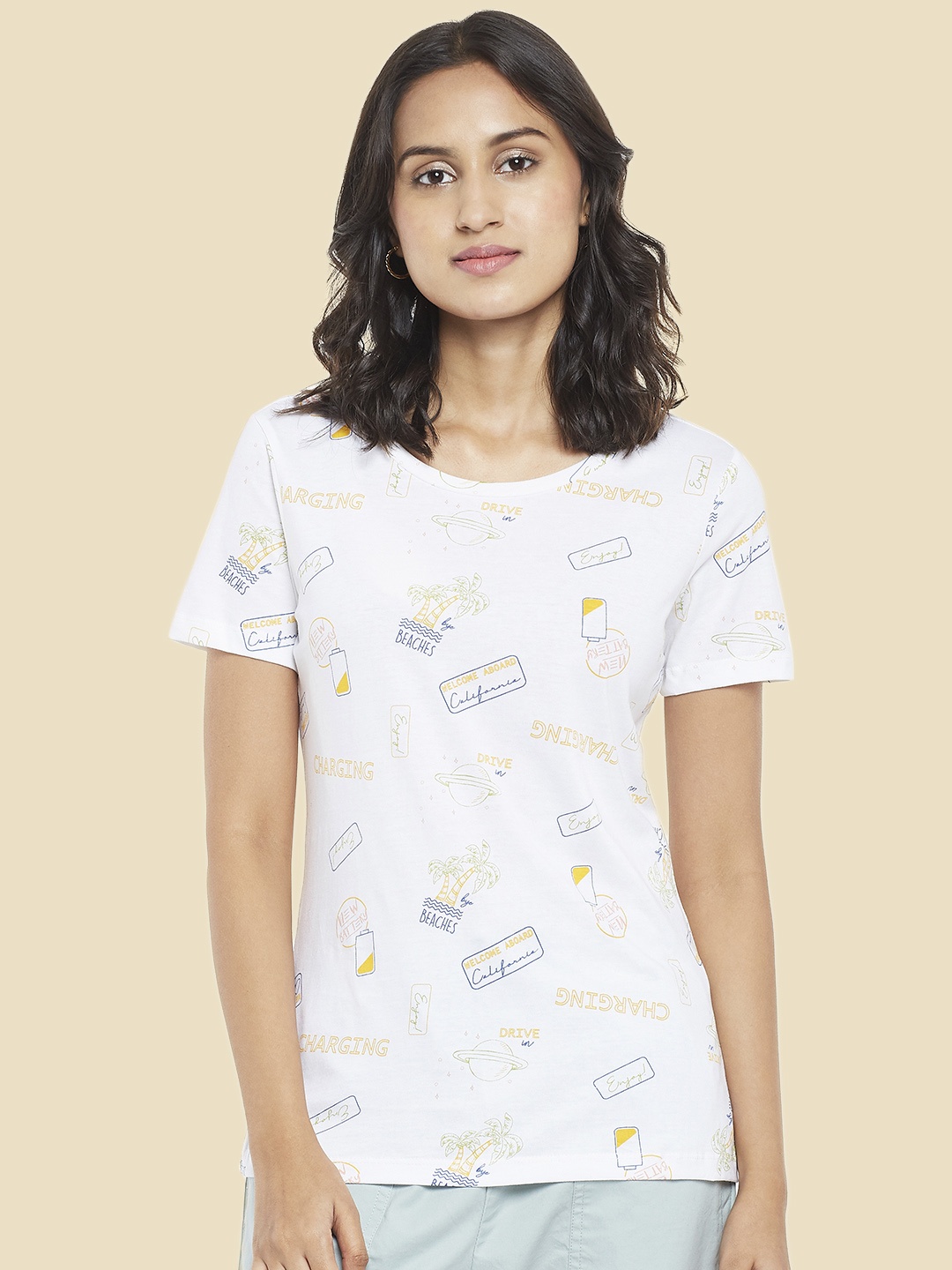 

Honey by Pantaloons Women Off White Printed T-shirt