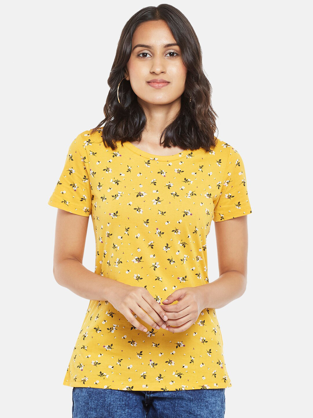 

Honey by Pantaloons Women Mustard Yellow Printed T-shirt