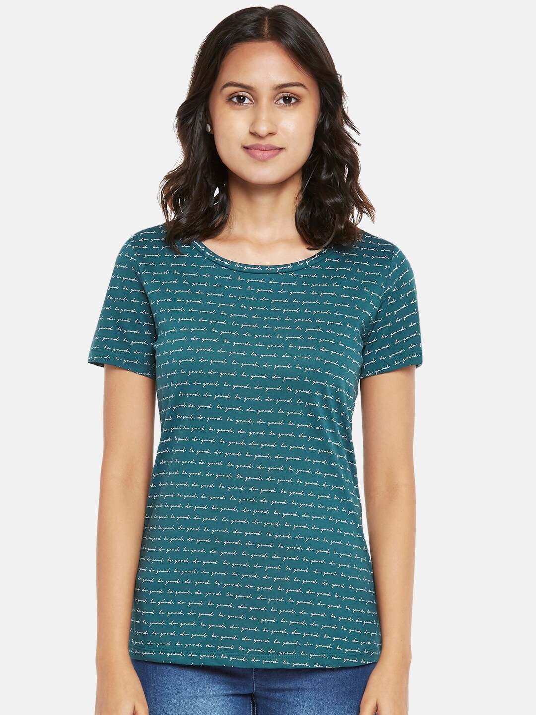

Honey by Pantaloons Women Teal Printed T-shirt
