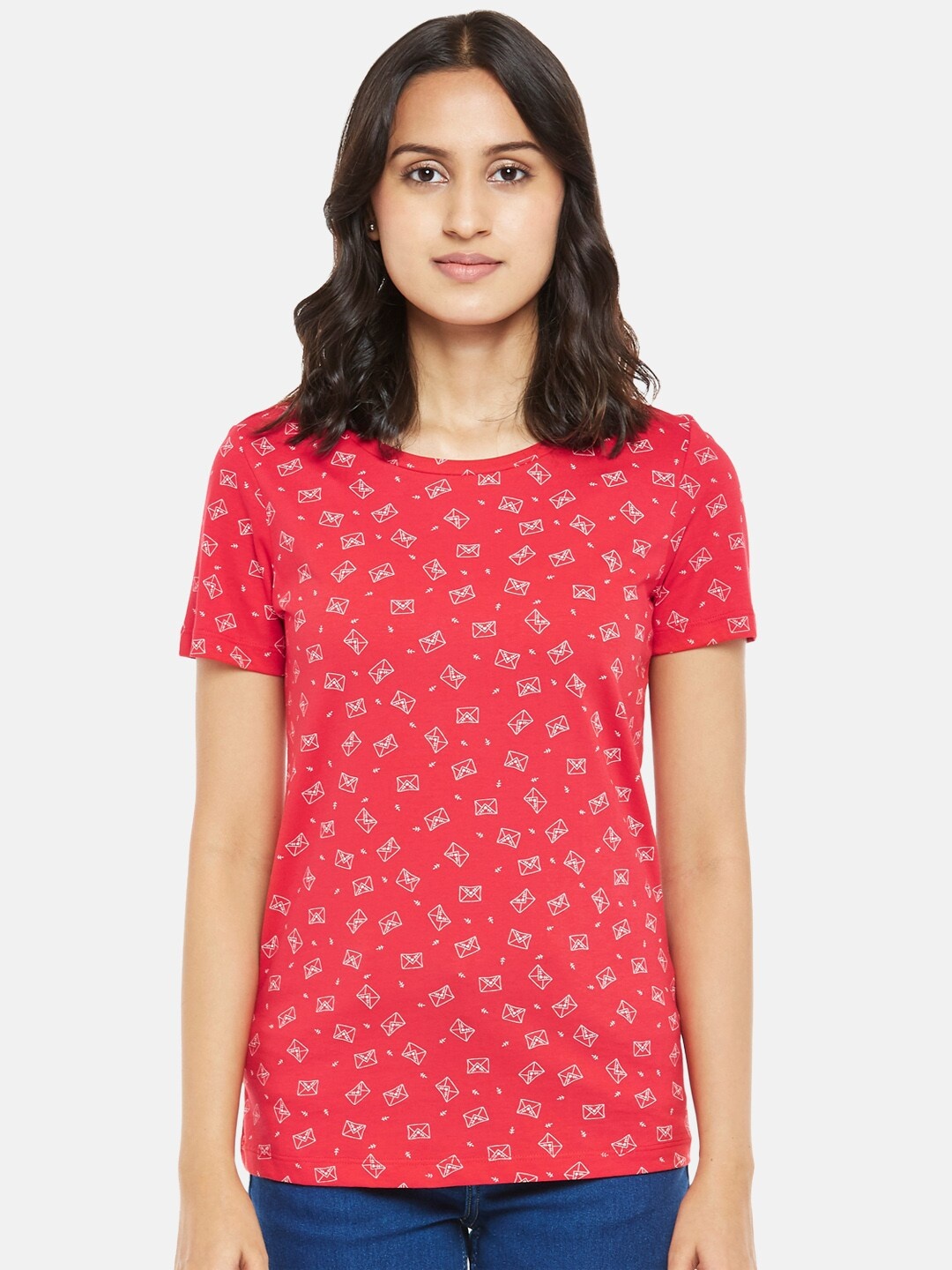 

Honey by Pantaloons Women Red Printed T-shirt