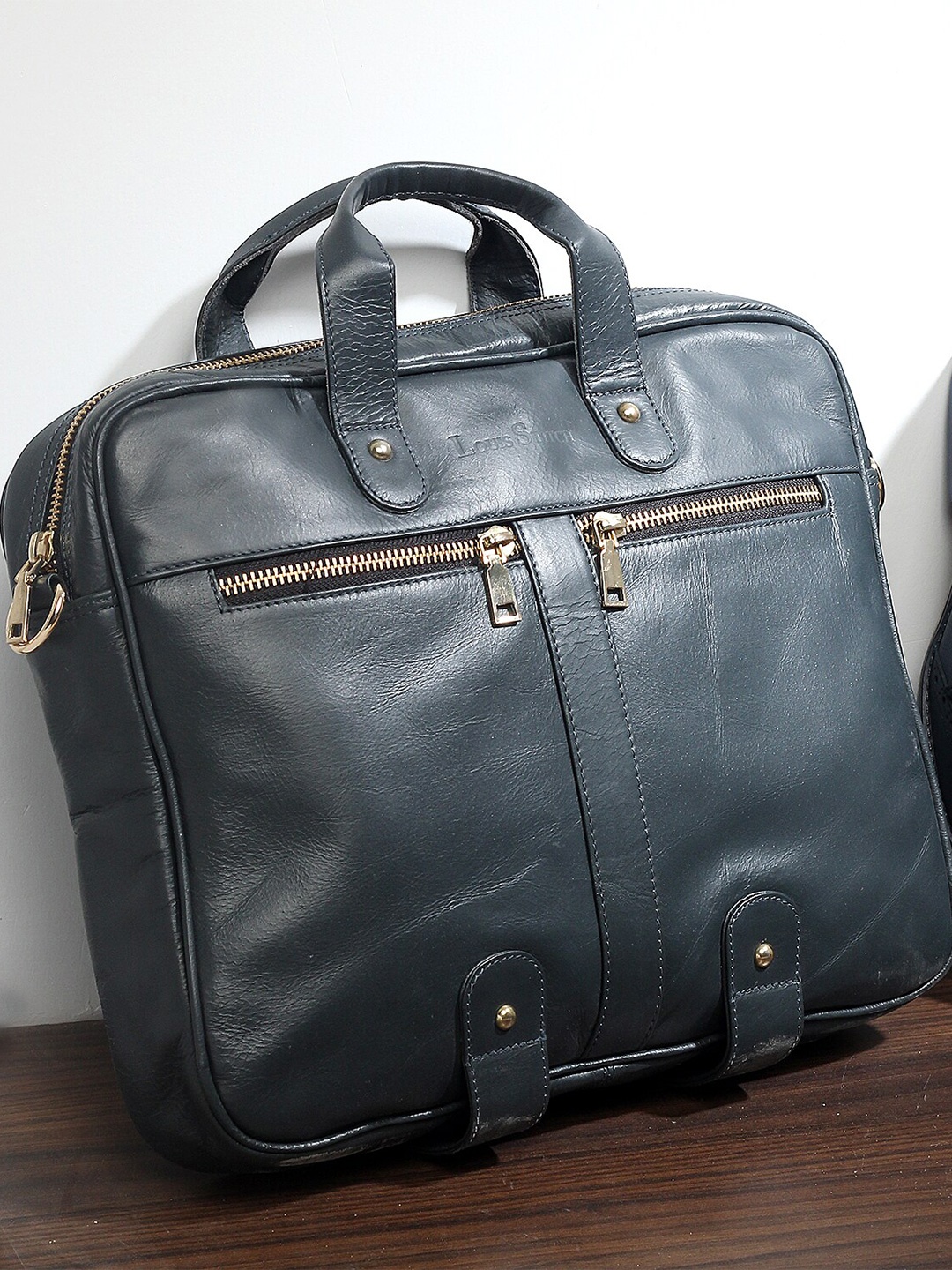 

LOUIS STITCH Unisex Blue Genuine Leather Laptop Bag