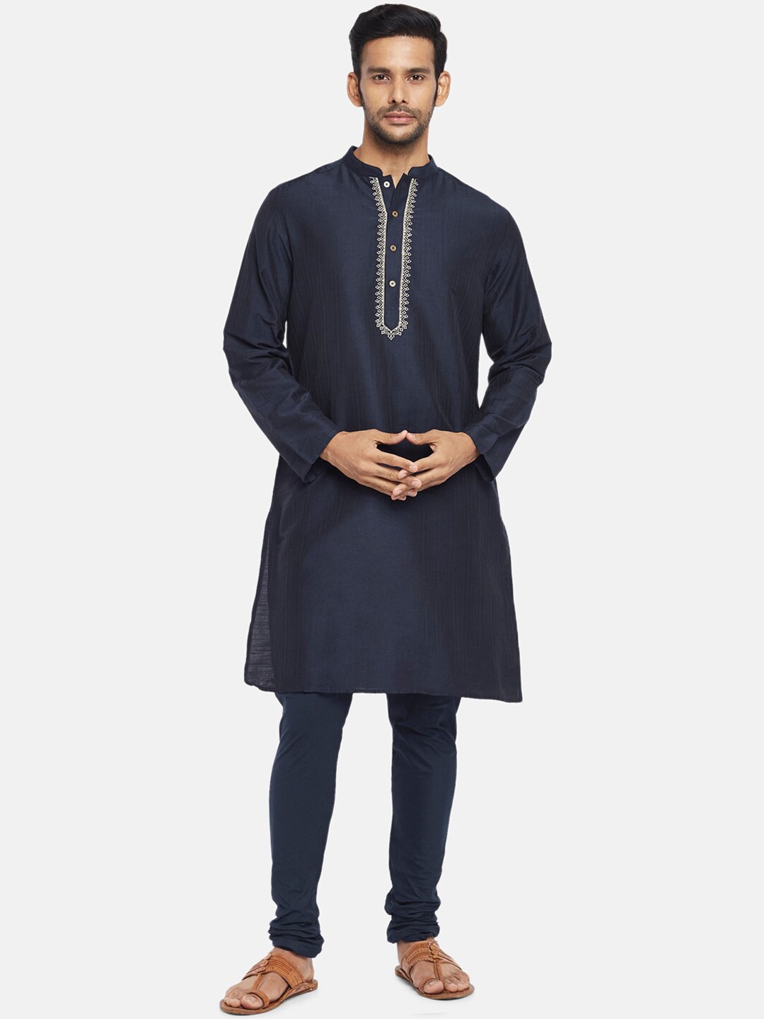 

indus route by Pantaloons Men Blue Thread Work Kurta