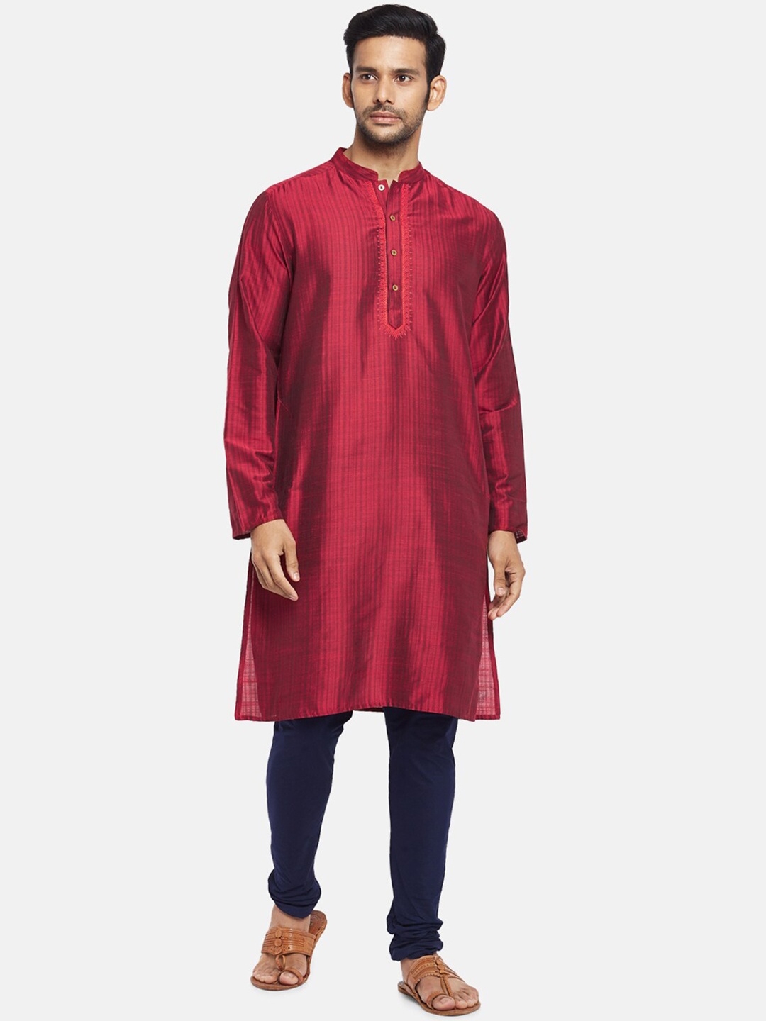

indus route by Pantaloons Men Red Thread Work Kurta