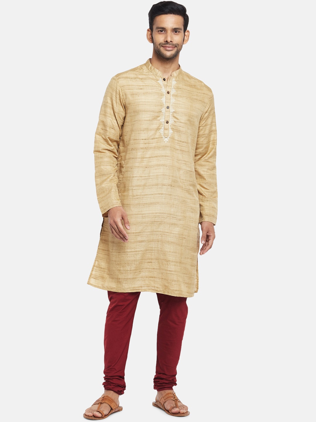 

indus route by Pantaloons Men Gold-Toned Thread Work Kurta