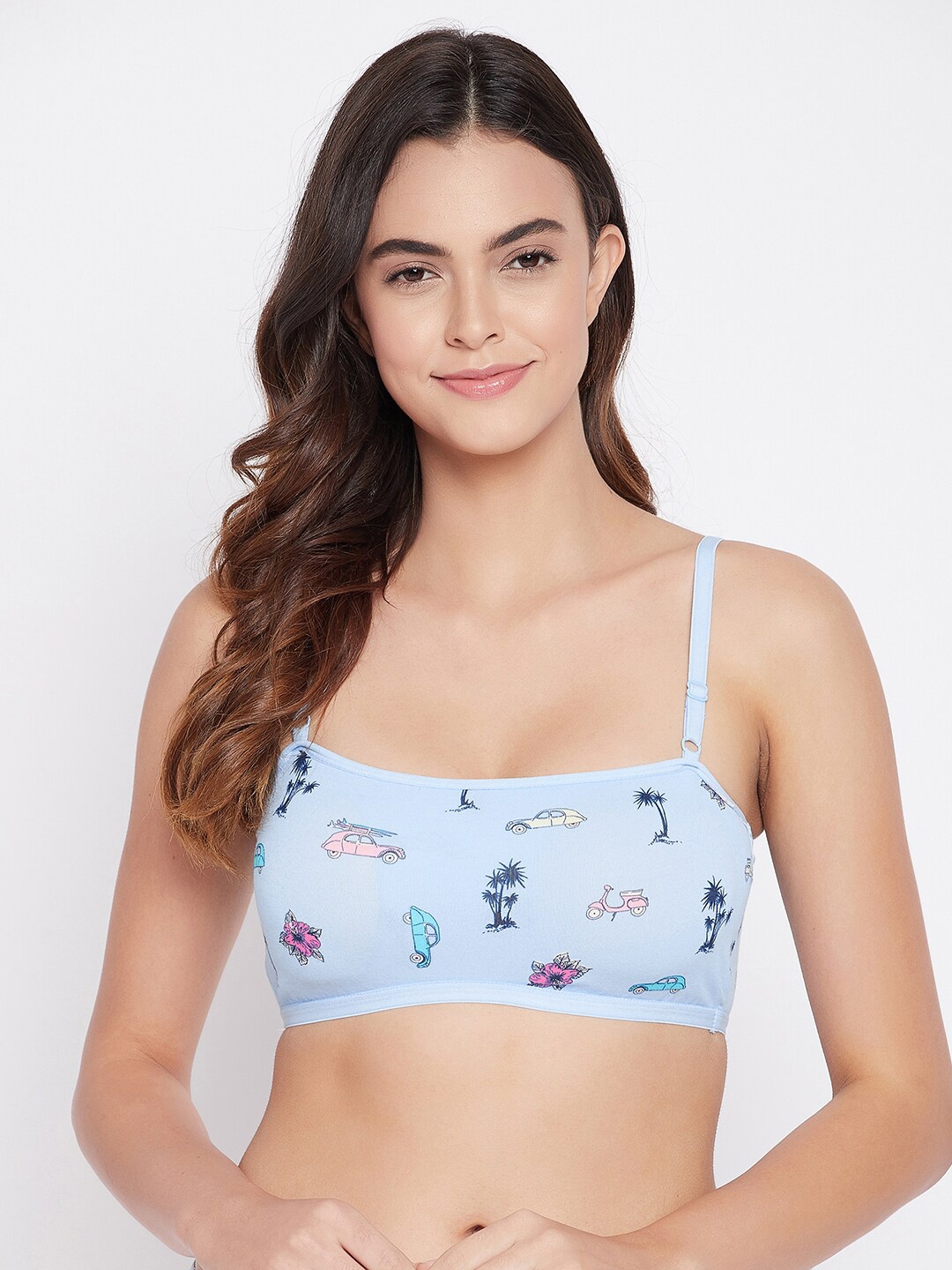 

Clovia Blue Conversational Printed Beginners Bra - Full Coverage Removable Pad Non-wired