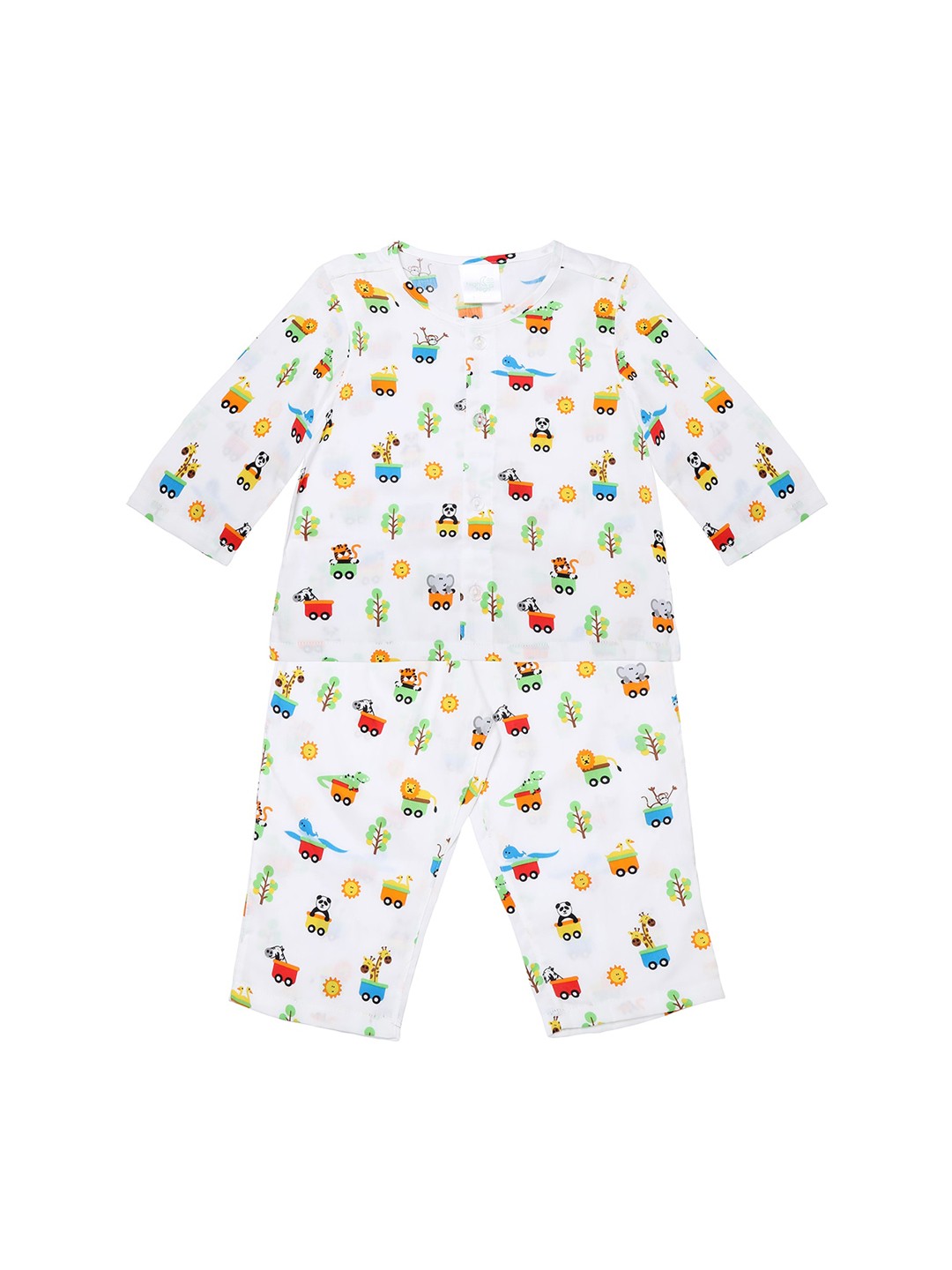 

Nigh Nigh Boys White Conversational Printed Pure Cotton Sustainable Night Suit