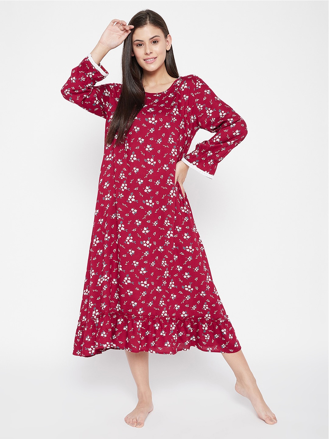 

Clovia Women Maroon Printed Nightdress