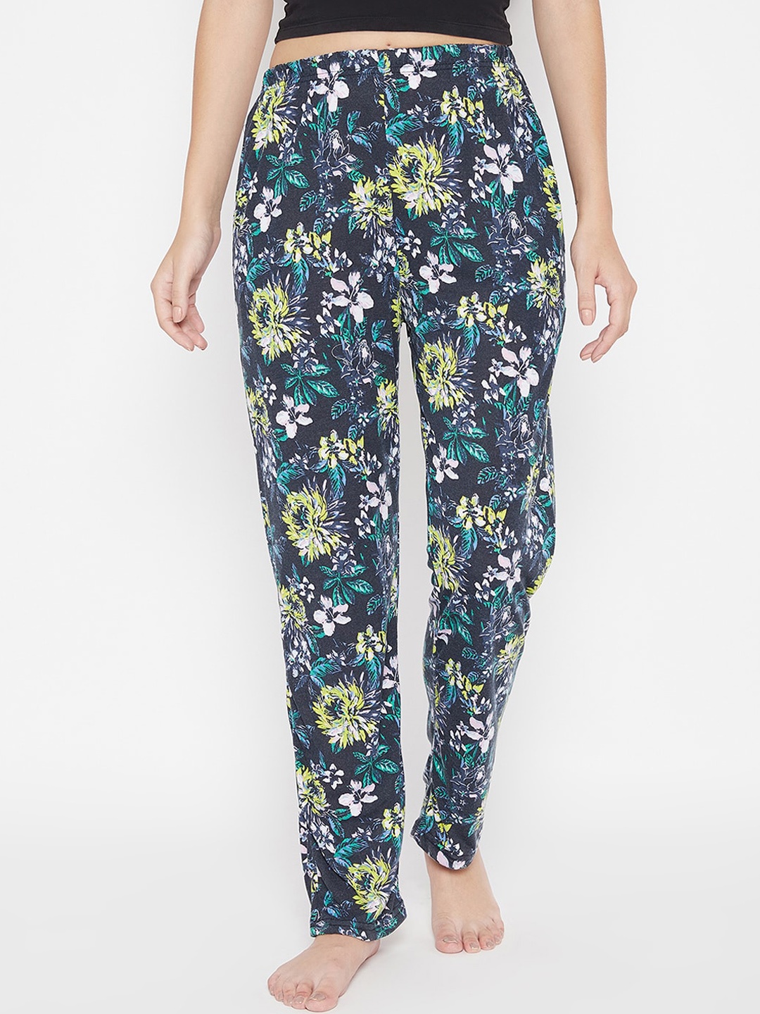 

Clovia Women Blue & Multicolor Floral Print Mid Rise Cotton Pyjama