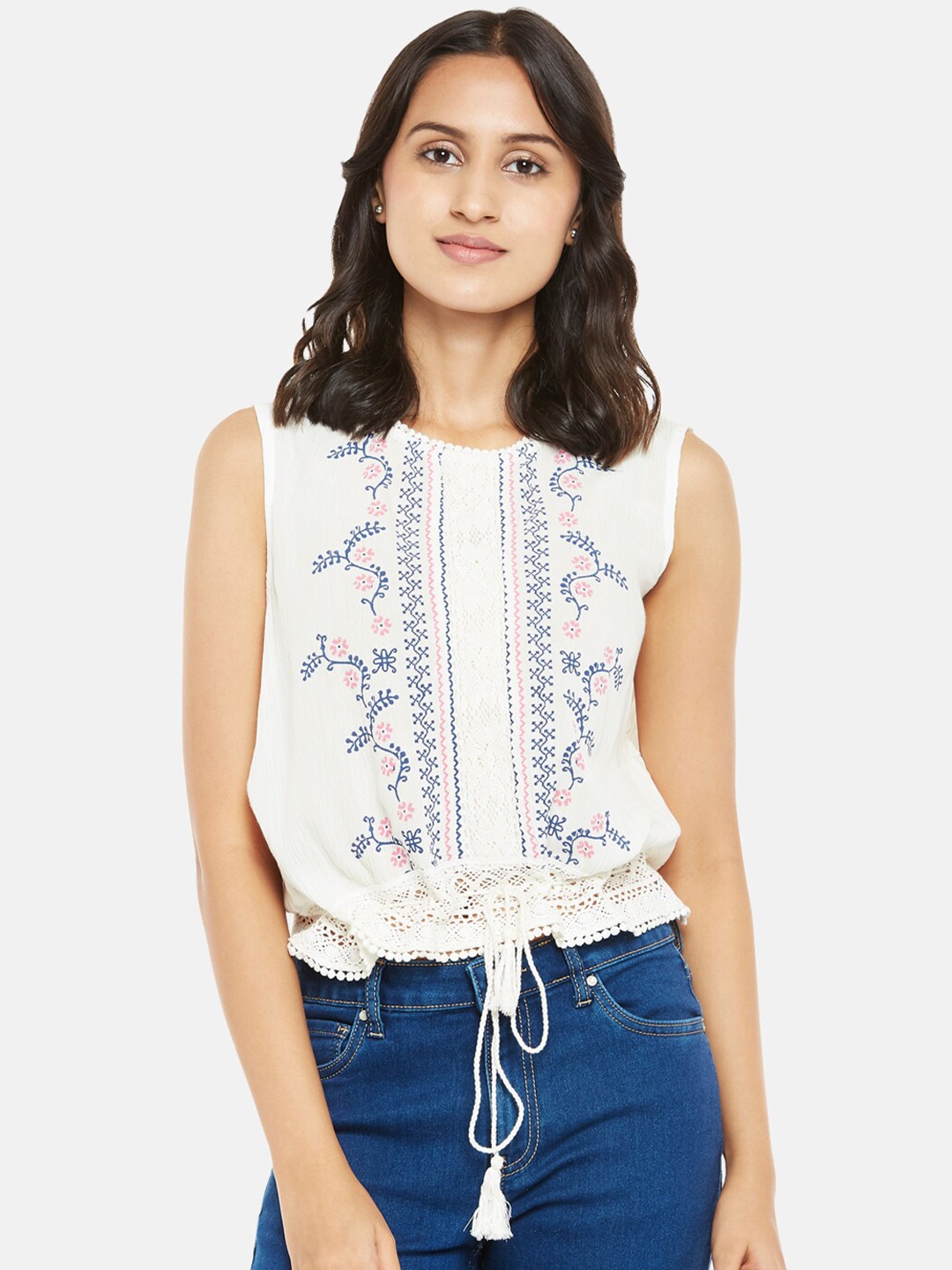 

People Off White Floral Blouson Top