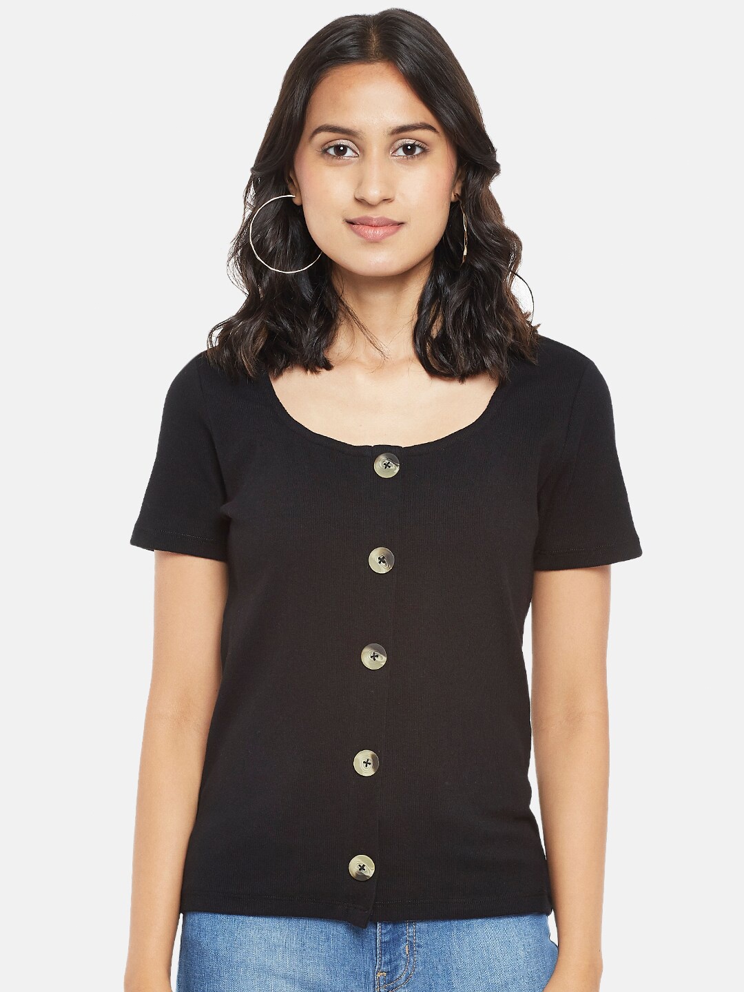 

People Women Black Viscose Rayon Regular Top