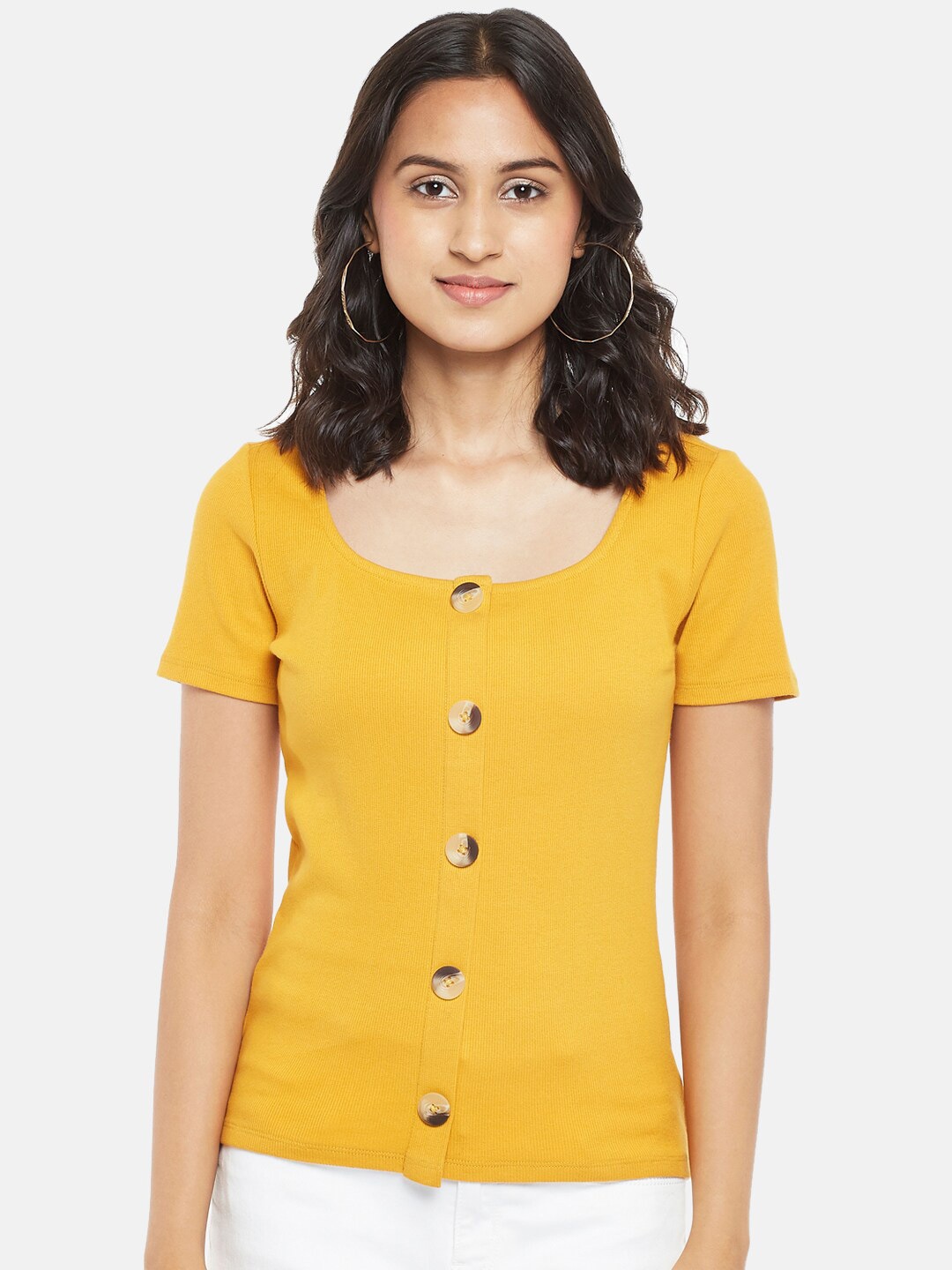

People Women Mustard Yellow Solid Regular Top
