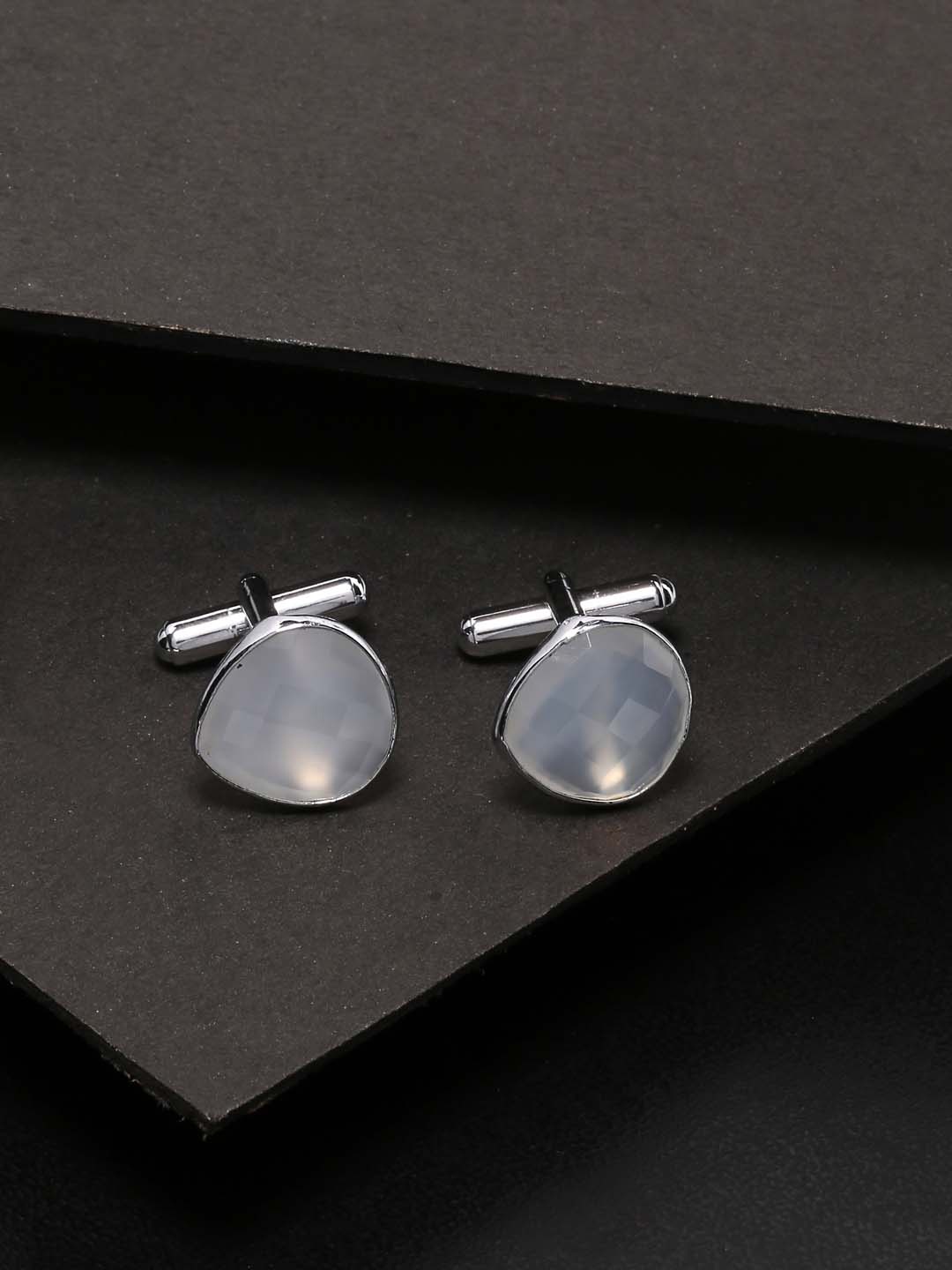 Tistabene Men White Classic Colored Stones Bullet Back Cufflink, Off white