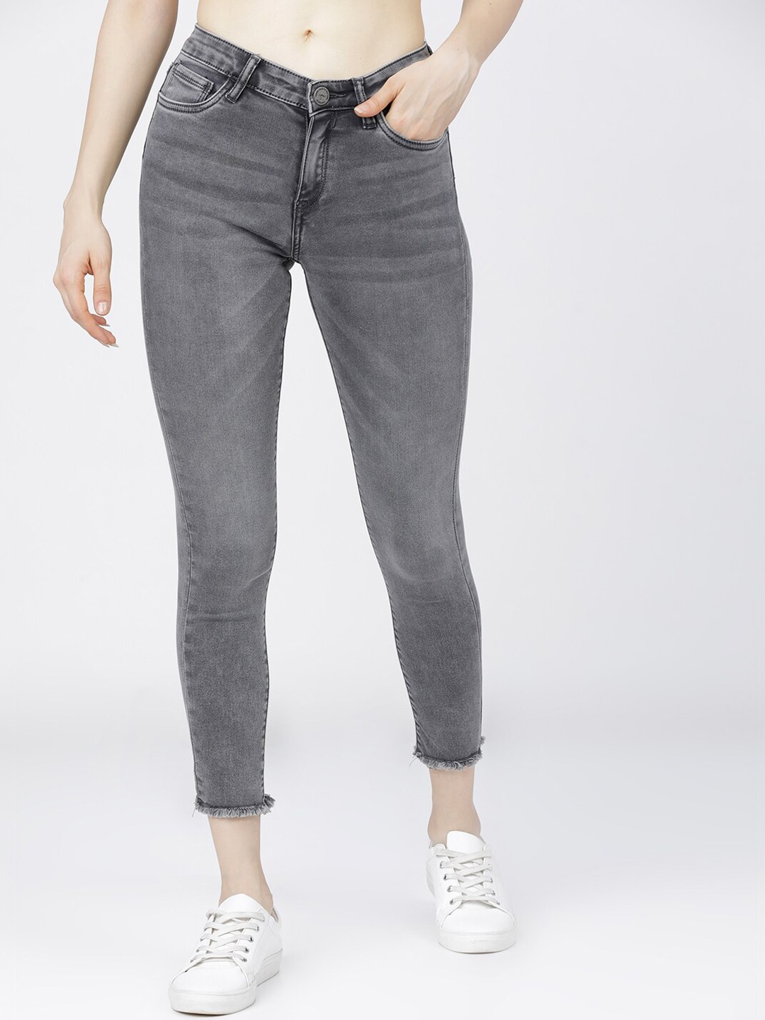 

Tokyo Talkies Women Grey Super Skinny Fit Low Distress Light Fade Jeans