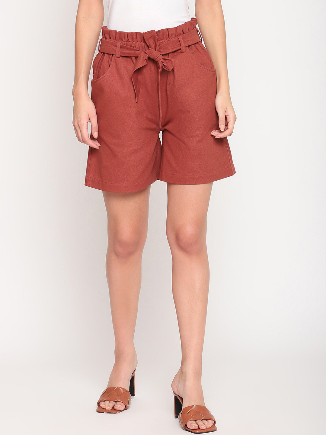 

HOUSE OF KKARMA Women Rust Mid-Rise Regular Shorts