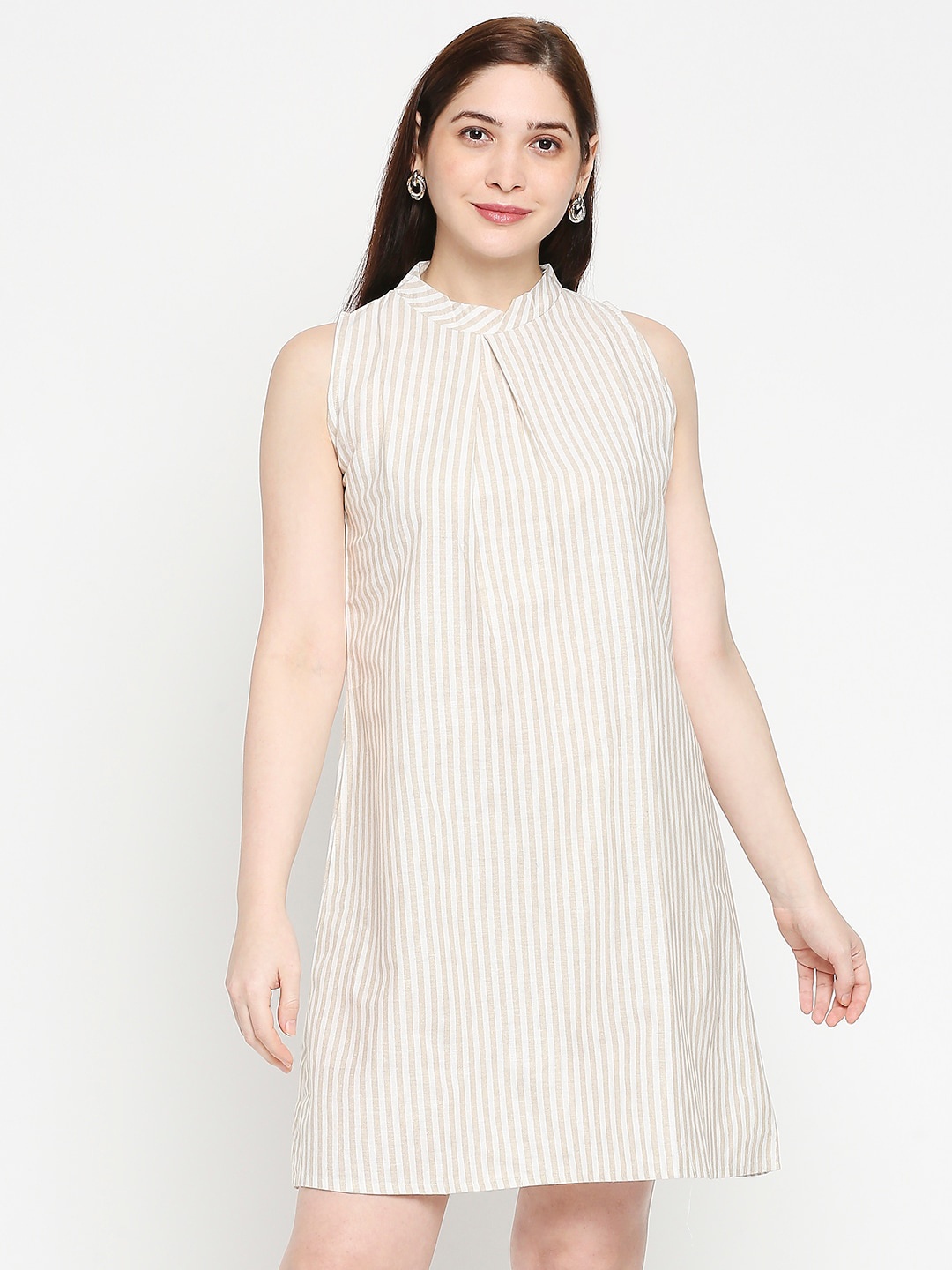 

Kuber Studio Women Beige & White Striped A-Line Dress