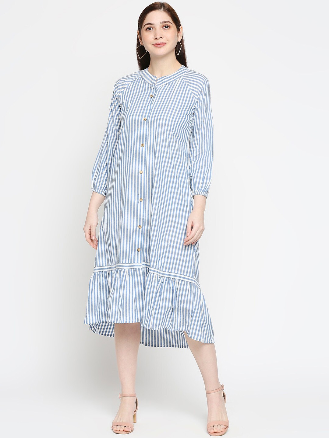 

Kuber Studio Women Blue & White Striped Shirt Midi Dress