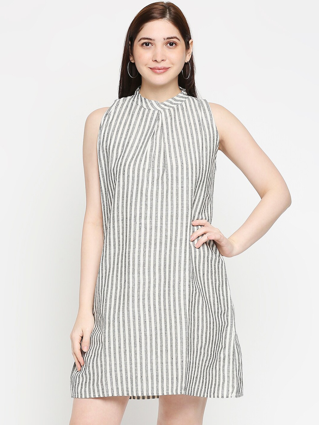 

Kuber Studio Women White & Grey Striped A-Line Dress