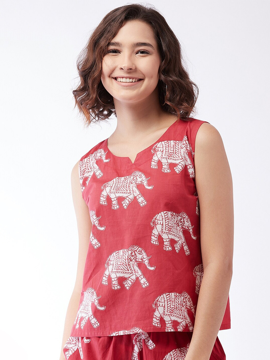 

InWeave Red Regular Animal Printed Top