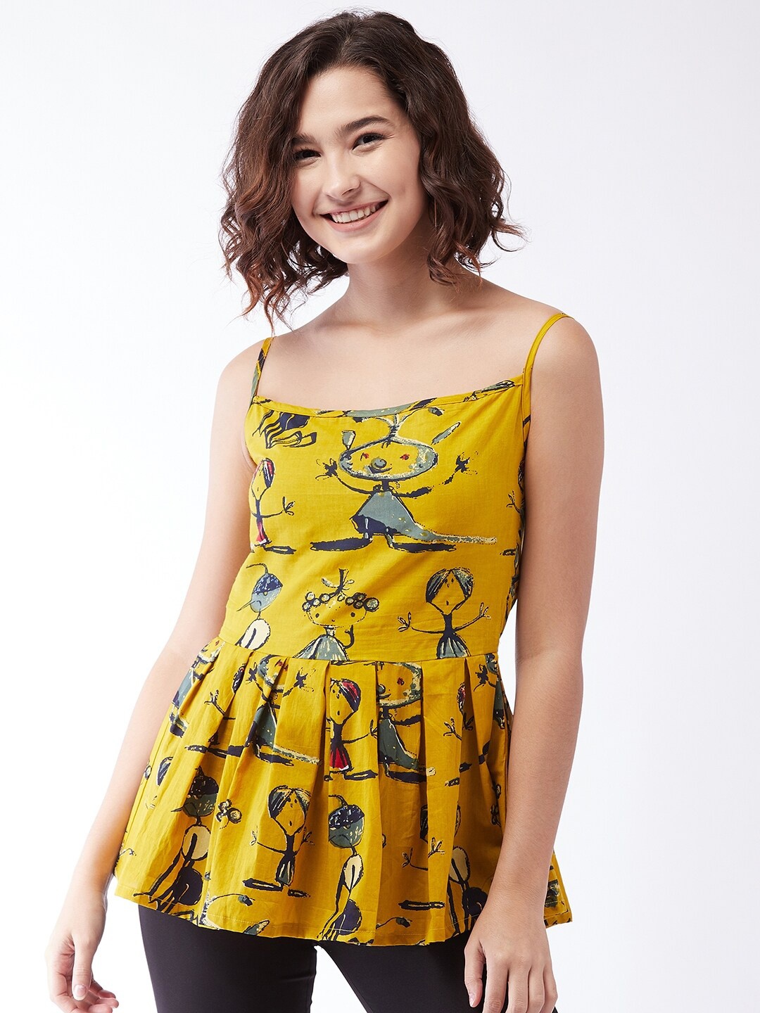 

InWeave Mustard Yellow Printed Strap Top