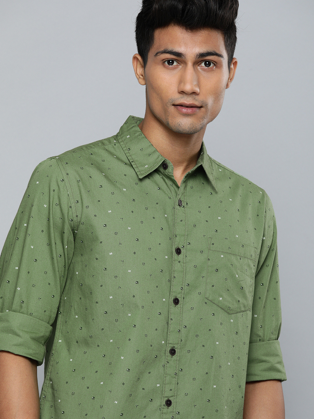 

Harvard Men Green Opaque Printed Casual Shirt