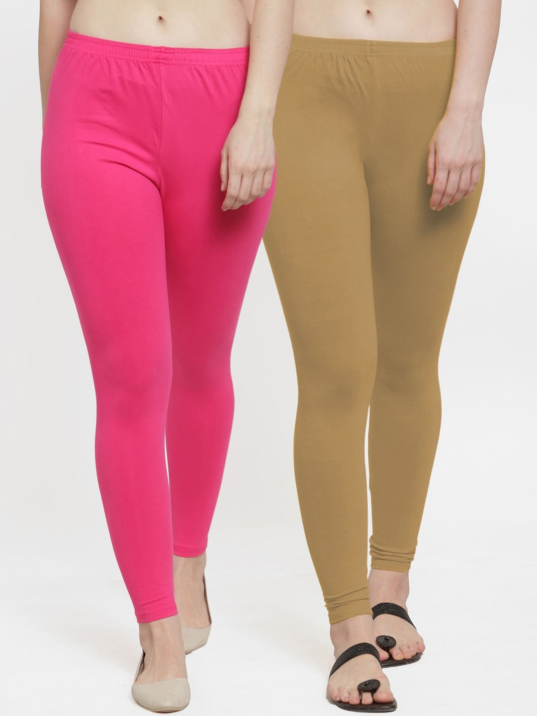 

GRACIT Women Pack Of 2 Pink & Beige Cotton Lycra Ankle Length Legging