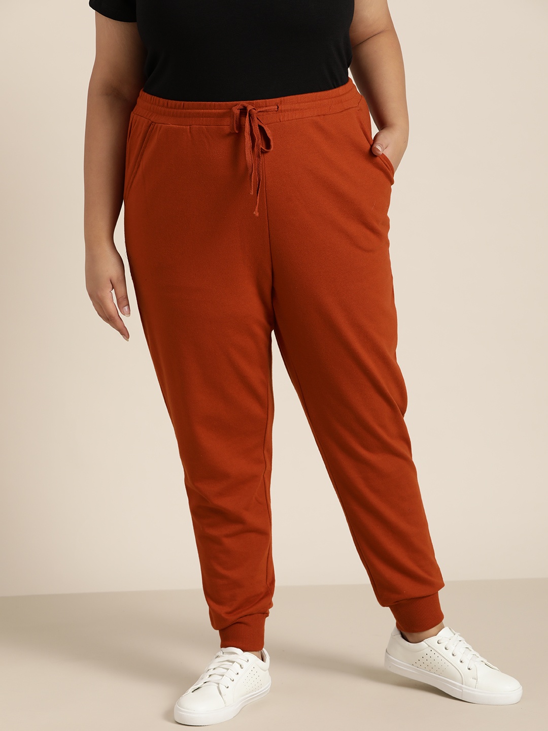 

Sztori Women Plus Size Rust Brown Solid Joggers