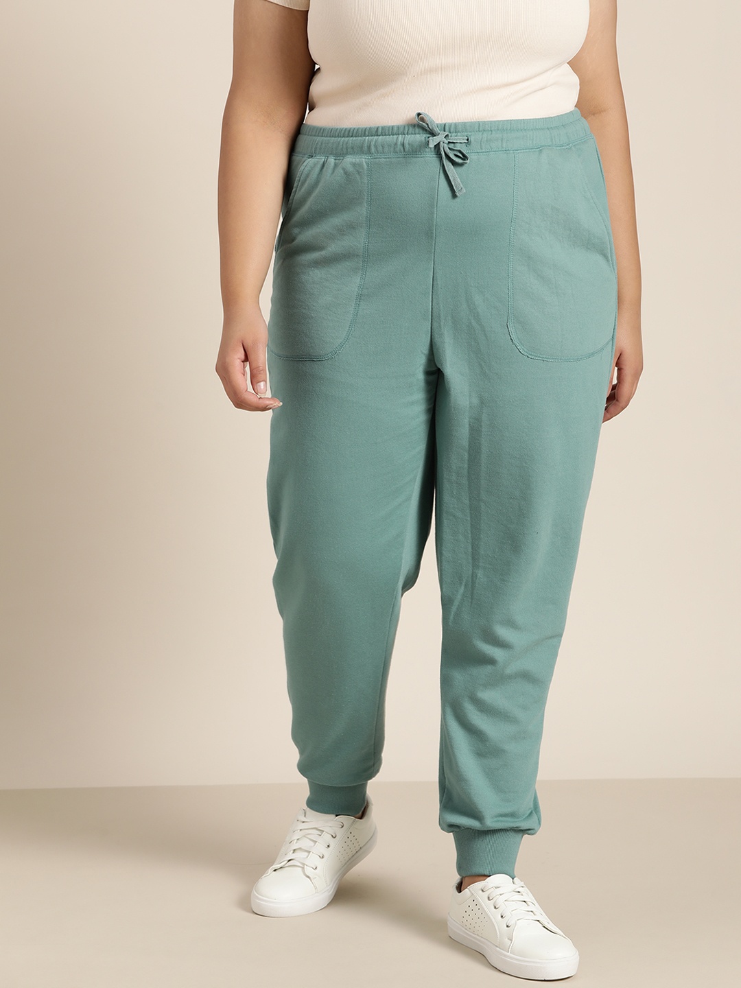 

Sztori Women Plus Size Sea Green Solid Joggers