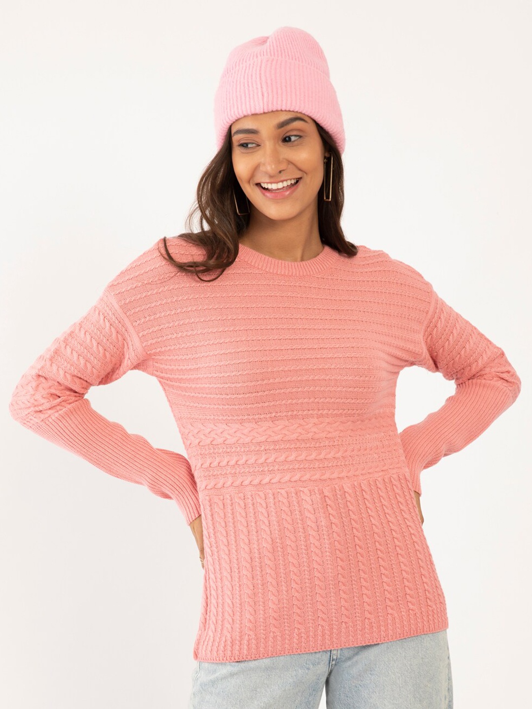 

Zink London Women Peach-Coloured Longline Sweater Vest