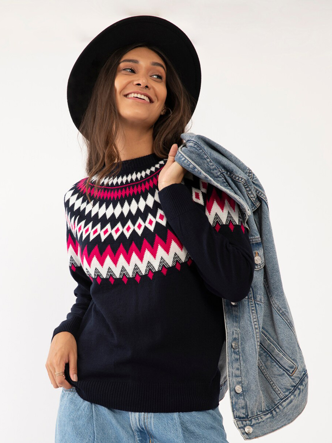 

Zink London Women Blue & White Printed Sweater