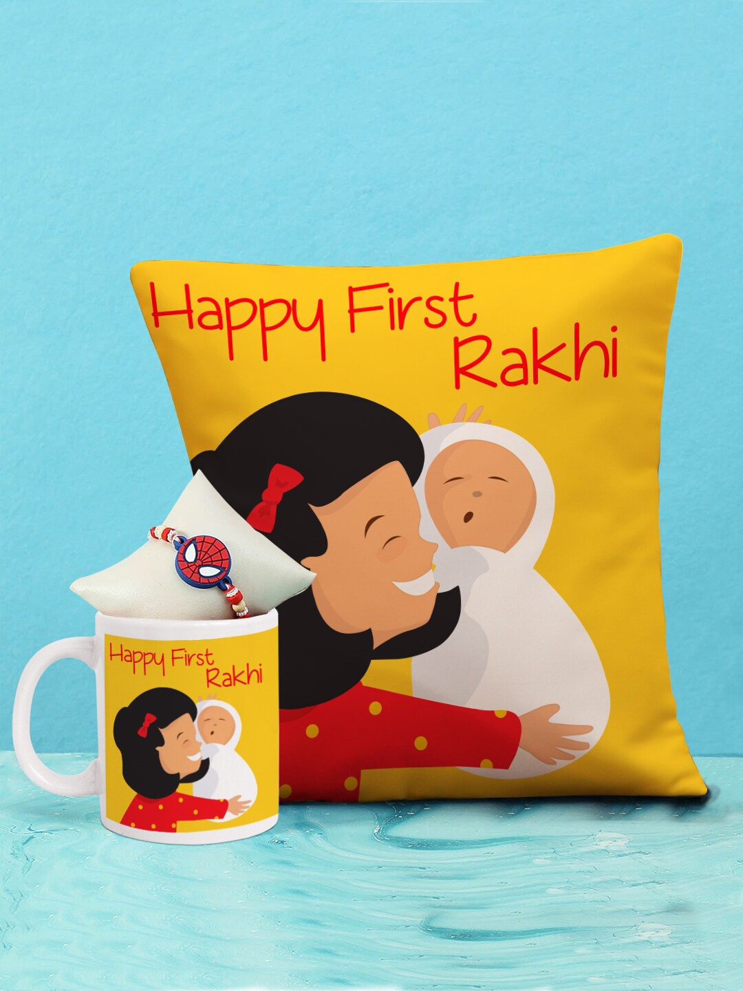 

TIED RIBBONS Kids Red Spiderman Rakhi Gift Pack with Printed Cushion & Mug